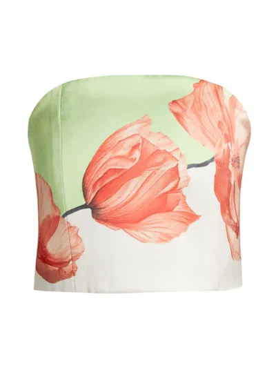 Alice And Olivia Women's Floral Satin Strapless Crop Top In Dream Life Sharp Green