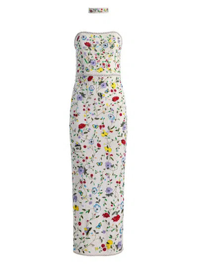 Alice And Olivia Georgie Embellished Strapless Gown In Multi