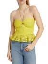Alice And Olivia Livia Broderie Anglaise Cotton Peplum Halterneck Top In Happy Yellow