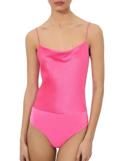 Alice And Olivia Women's Harmon Satin Bodysuit In Pink
