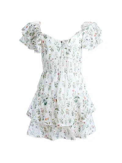 Alice And Olivia Hartford Floral Smocked Ruffle Sleeve Dress In Georgia Floral