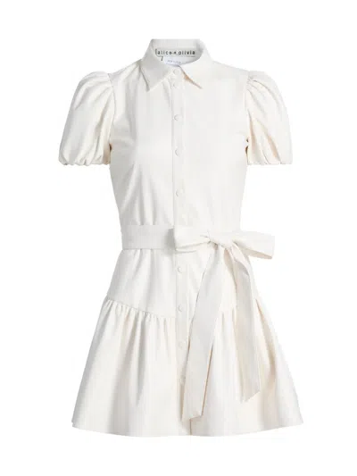 Alice And Olivia Henrietta Vegan Leather Tiered Dress In Off White