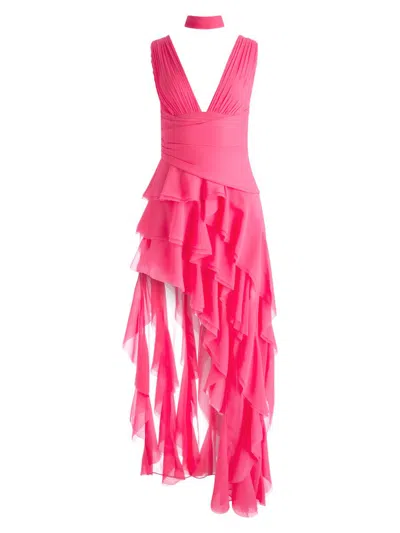 Alice And Olivia Women's Holly Asymmetric Ruffled Maxi Dress In Pink