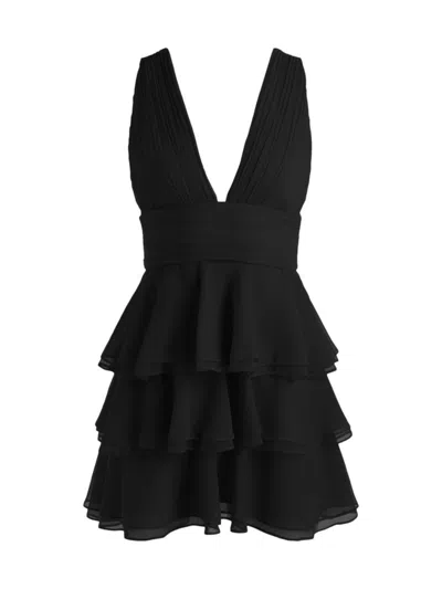 Alice And Olivia Women's Holly Tiered Ruffle Minidress In Black