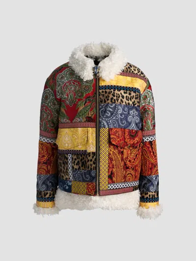 Alice And Olivia Women's Hudson Patchwork Jacquard & Sherpa Aviator Coat In Multi