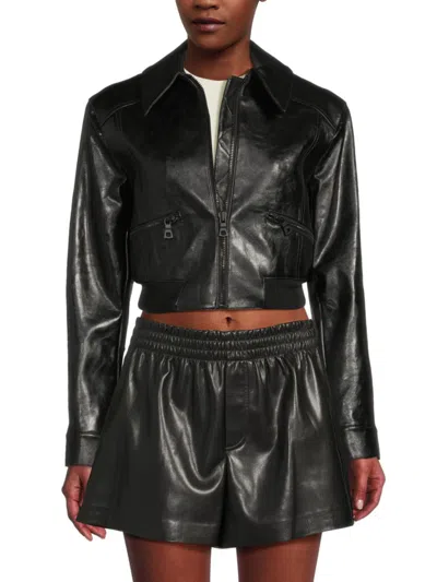 Alice And Olivia Women's Hyde Cropped Faux Leather Jacket In Black