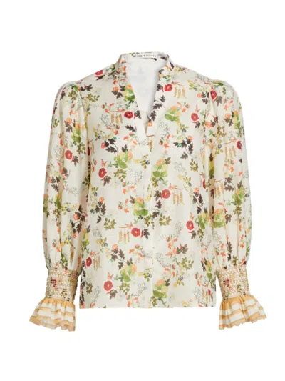 Alice And Olivia Alice + Olivia Ilan Floral Cotton & Silk Button-up Shirt In Blush Kiss Vanilla