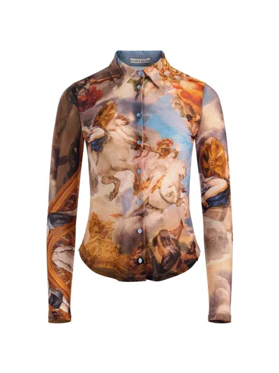 Alice And Olivia Jade Mesh Button Down Renaissance Fair In Multi