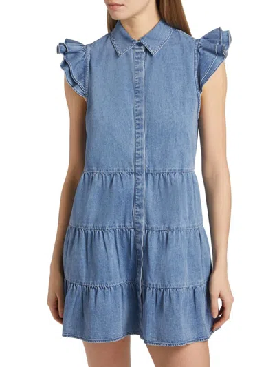 Alice And Olivia Women's Jem Cotton Denim Tiered Mini-shirtdress In Blue