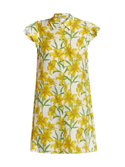 Alice And Olivia Jem Floral Flutter Sleeve Mini Shirtdress In Star Yellow