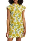 Alice And Olivia Jem Floral Flutter Sleeve Mini Shirtdress In Yellow Multi