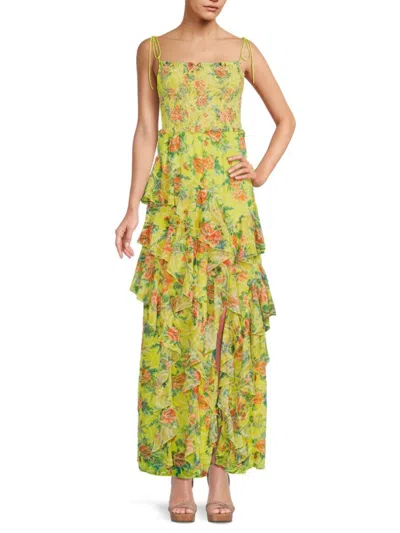 Alice And Olivia Women's Jocelyn Ruffle Floral Maxi Dress In Yellow