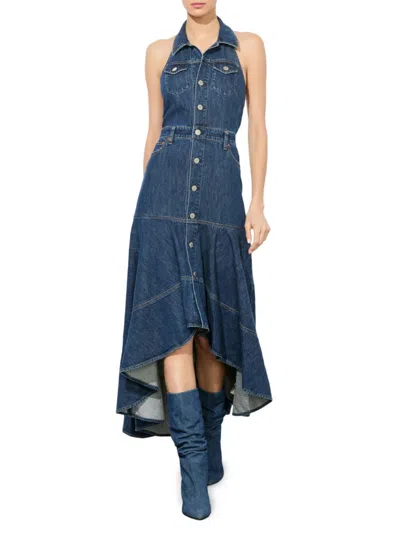 Alice And Olivia Women's Juana High-low Denim Maxi Dress In Blue