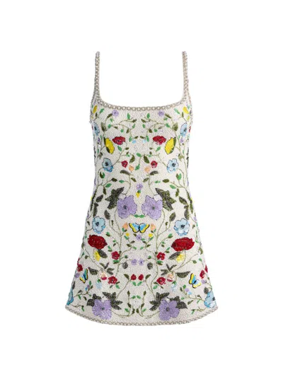 Alice And Olivia Julia Embellished Scoop Neck Dress In Gray