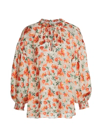 Alice And Olivia Julius Voluminous Long-sleeve Floral Burnout Blouse In Falling For You Off White
