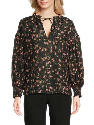 Alice And Olivia Women's Julius Smocked Cuff Floral Silk-cotton Blouse In Multi