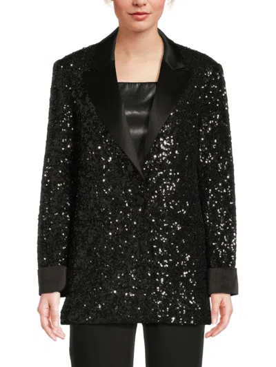 Alice And Olivia Women's Justin Sequin Button-front Blazer In Black