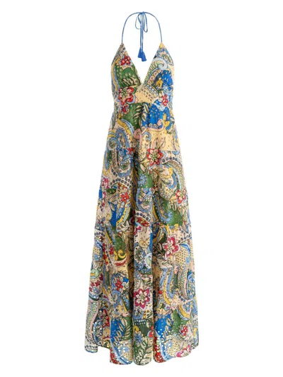 Alice And Olivia Women's Karolina Eyelet Halterneck Maxi Dress In Heat Wave