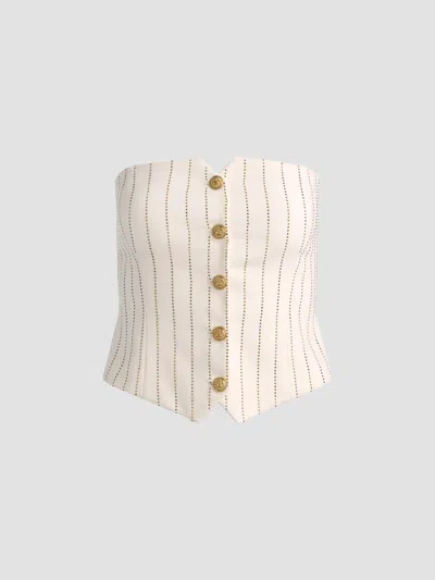 Alice And Olivia Women's Kelcey Embellished Strapless Vest Top In Off White Gold