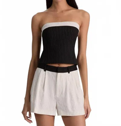 Alice And Olivia Women's Kelly Linen Strapless Top In Black/off White Pinstripe In Multi