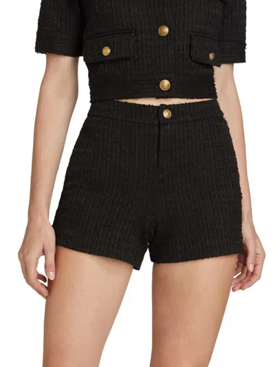 Alice And Olivia Women's Ken Tweed High-rise Shorts In Black