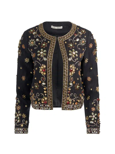Alice And Olivia Crystal-embellished Embroidered Jacket In Black