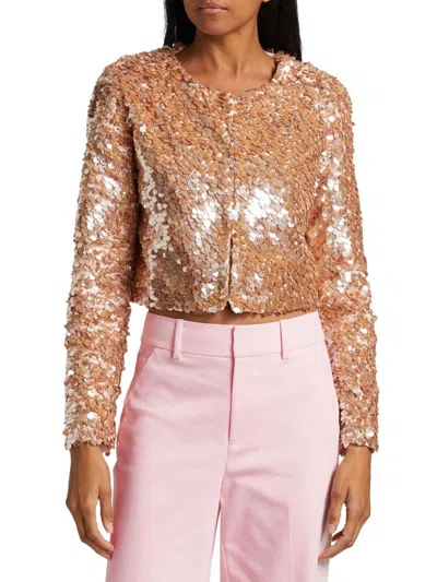 Alice And Olivia Women's Kidman Sequined Crop Jacket In Gold
