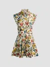 Alice And Olivia Kim Paneled Corset Flared Mini Shirt Dress Desert Springs Vanilla In Multi