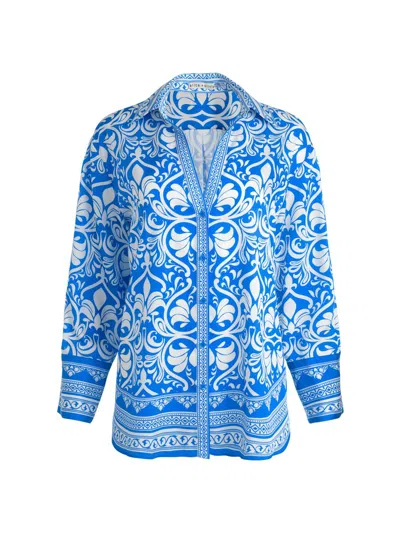 Alice And Olivia Women's Kiva Printed Oversized Pajama Shirt In Soiree True Blue