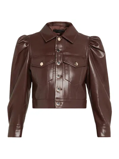 Alice And Olivia Women's Lana Faux-leather Trucker Jacket In Brown