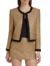 Alice And Olivia Landon Cropped Boxy Jacket With Embellished Trim In Brown