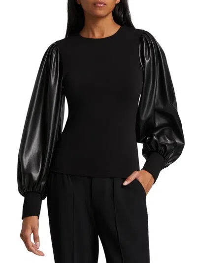 Alice And Olivia Women's Latoria Vegan Leather Blouse In Black