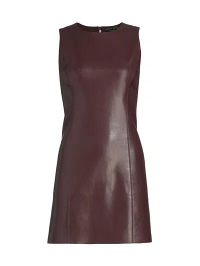 Alice And Olivia Lena Vegan Leather Minidress In Brown
