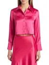 Alice And Olivia Women's Leon Satin Crop Shirt In Pink