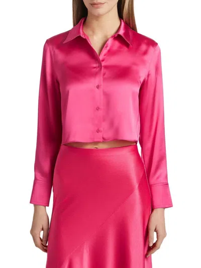 Alice And Olivia Women's Leon Satin Crop Shirt In Pink
