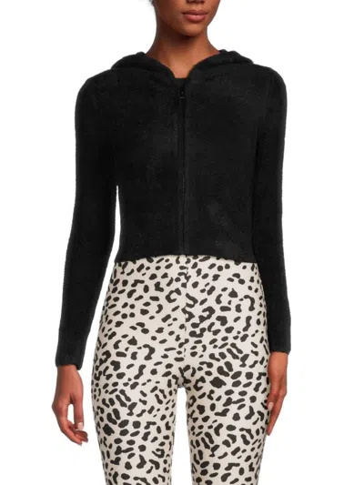 Alice And Olivia Women's Lidell Toweled Cropped Hoodie In Black