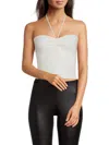 Alice And Olivia Linnie Ribbed-knit Halterneck Top In Soft White
