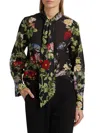 Alice And Olivia Women's Lloyd Floral Slit Sleeve Blouse In Black