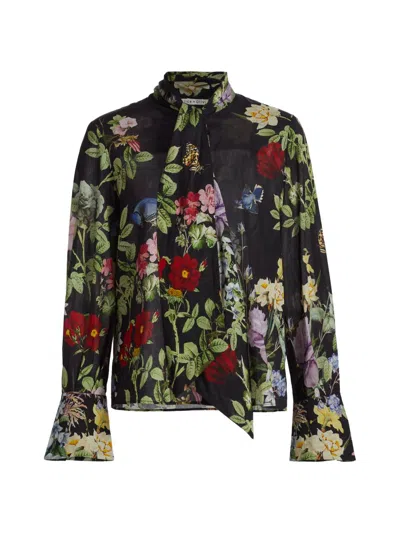 Alice And Olivia Women's Lloyd Floral Slit Sleeve Blouse In Multi