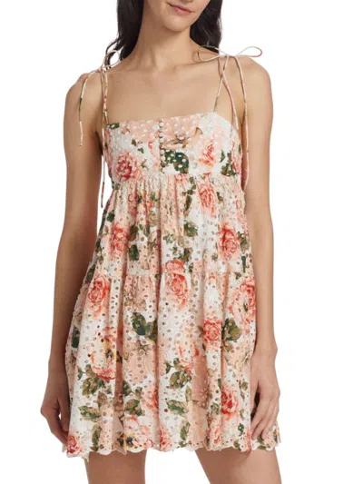 Alice And Olivia Women's Lorelle Floral Eyelet Mini Dress In Morning Side