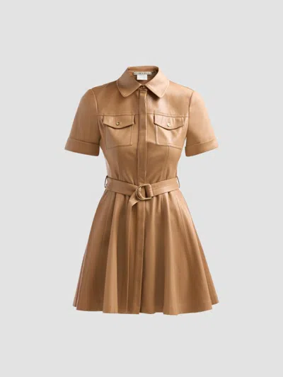 Alice And Olivia Women's Lucy Faux Leather Belted Mini Shirtdress In Brown