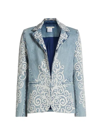 Alice And Olivia Women's Macey Filligree Denim Blazer In Blue