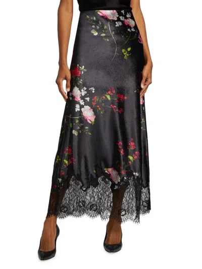 Alice And Olivia Women's Maeve Floral Satin Midi-skirt In Multi