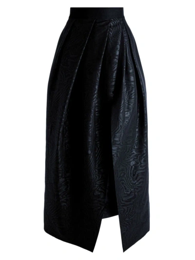 Alice And Olivia Women's Margarite Pleated Moire Wrap Maxi Skirt In Black