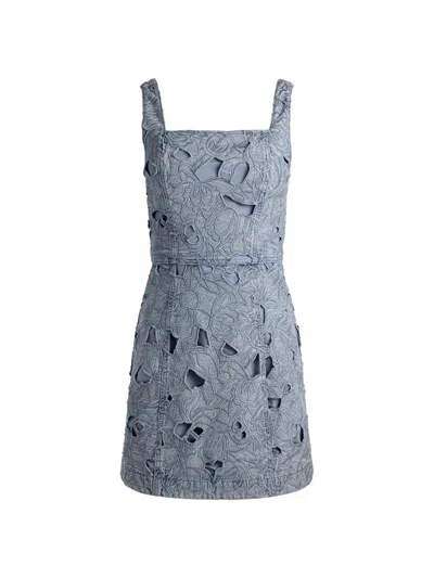 Alice And Olivia Women's Maryann Laser-cut Cotton Denim Minidress In Blue