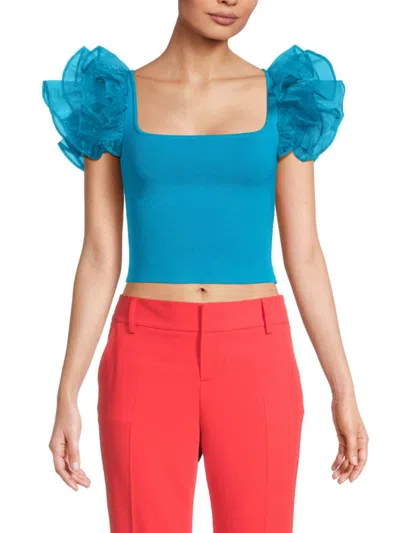 Alice And Olivia Women's Merida Ruffle Knit Top In Blue