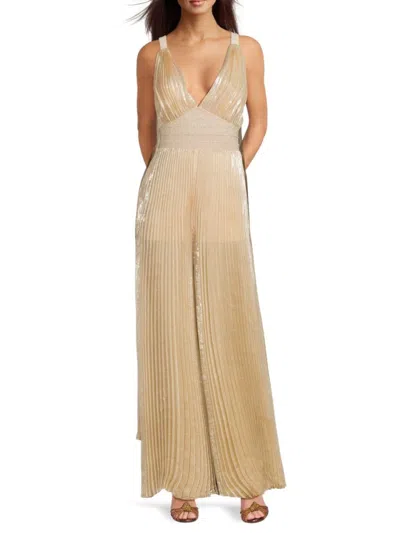 Alice And Olivia Women's Metallic Pleated Silk-blend Wide-leg Jumpsuit
