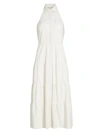 Alice And Olivia Miranda Vegan Leather Tiered Midi Dress In Off White