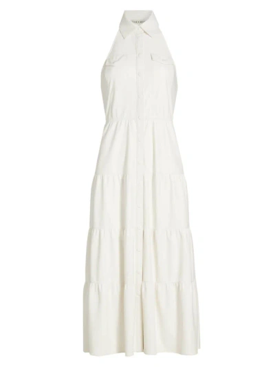 Alice And Olivia Miranda Vegan Leather Tiered Midi Dress In Off White