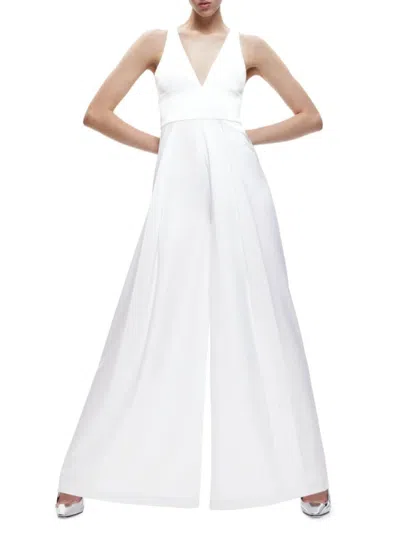 Alice And Olivia Women's Myrtle Plunging Wide Leg Jumpsuit In White